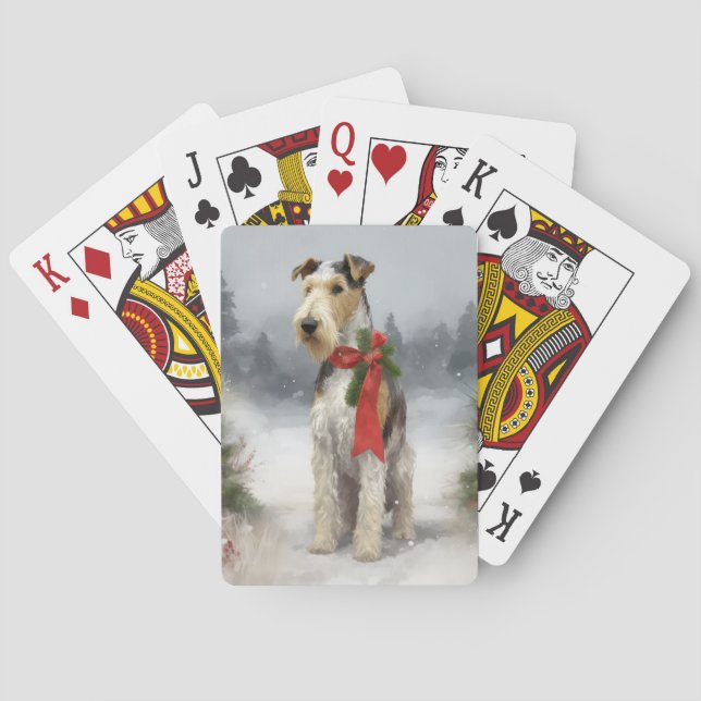 Wirefox Terrier Dog im Schnee Weihnachten Spielkarten (Rückseite)