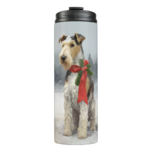 Wirefox Terrier Dog im Schnee Weihnachten Thermosbecher
