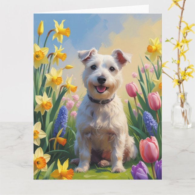 Wirefox Terrier Dog Spring Flowers Malerei Karte (Gelbe Blume)