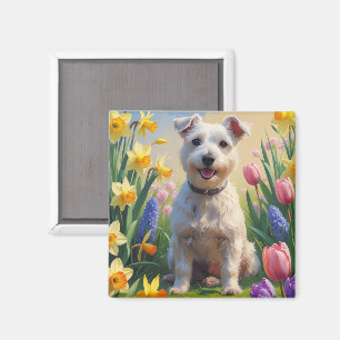 Wirefox Terrier Dog Spring Flowers Malerei Magnet