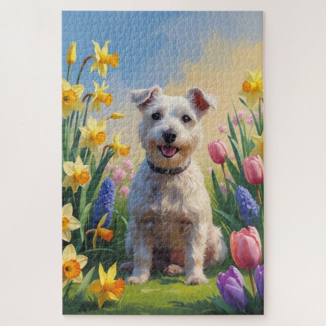 Wirefox Terrier Dog Spring Flowers Malerei Puzzle (Vertikal)