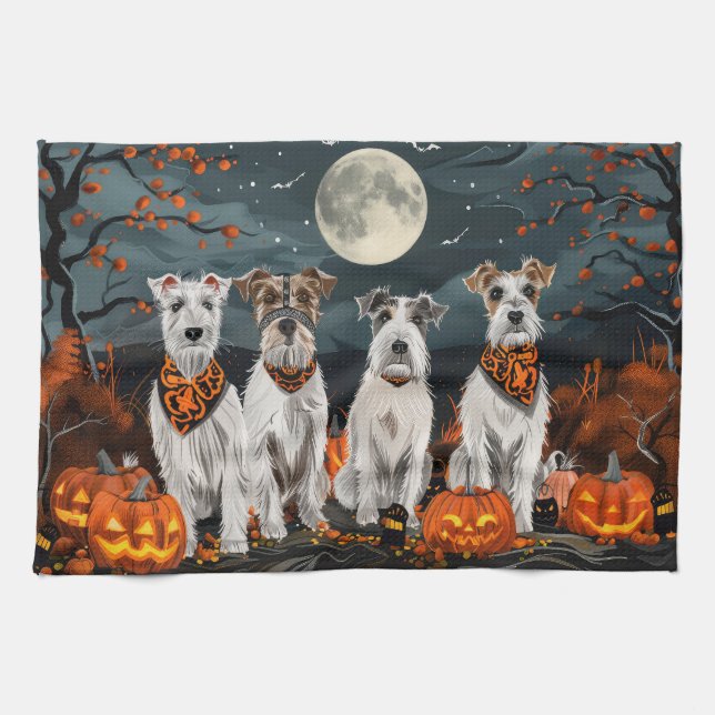 Wirefox Terrier Halloween Spooky Geschirrtuch (Horizontal)
