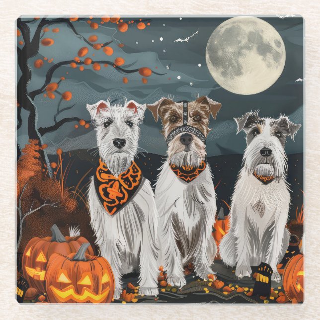 Wirefox Terrier Halloween Spooky Glasuntersetzer (Vorderseite)