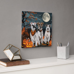 Wirefox Terrier Halloween Spooky Quadratische Wanduhr