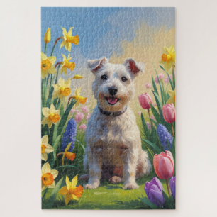 Wirefox Terrier Hund Frühlingsblumen Malerei Puzzle