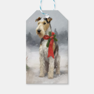 Wirefox Terrier Hund im Schnee Weihnachten Geschenkanhänger