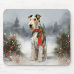 Wirefox Terrier Hund im Schnee Weihnachten Mousepad