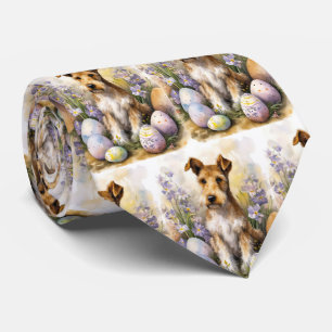 Wirefox Terrier Hund mit Ostereiern Feiertag Krawatte