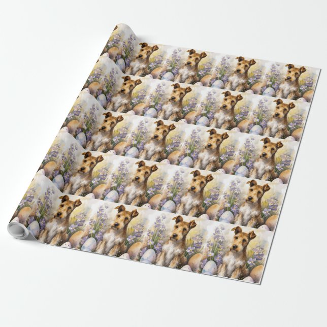 Wirefox Terrier Hund mit Ostereiern Urlaub Geschenkpapier (Ungerollt)