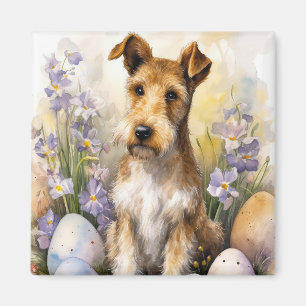 Wirefox Terrier Hund mit Ostereiern Urlaub Magnet