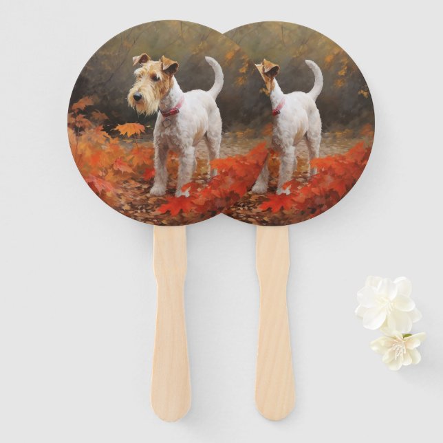 Wirefox Terrier im Herbst Leaves Fall Inspiriert Fächer (Vorne und Hinten)