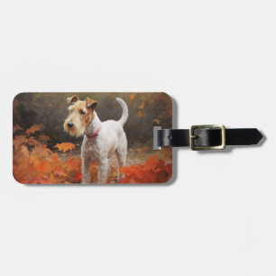 Wirefox Terrier im Herbst Leaves Fall Inspiriert Gepäckanhänger