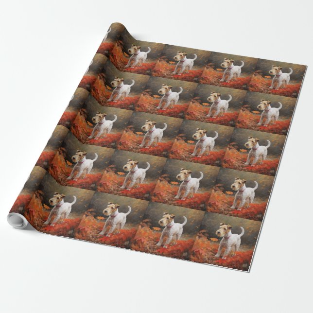 Wirefox Terrier im Herbst Leaves Fall Inspiriert Geschenkpapier (Ungerollt)