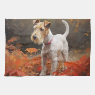 Wirefox Terrier im Herbst Leaves Fall Inspiriert Geschirrtuch