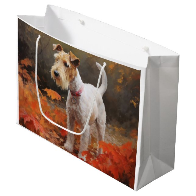 Wirefox Terrier im Herbst Leaves Fall Inspiriert Große Geschenktüte (Vorderseite Schrägansicht)