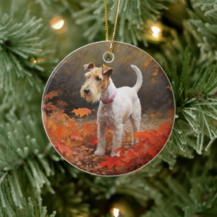 Wirefox Terrier im Herbst Leaves Fall Inspiriert Keramik Ornament