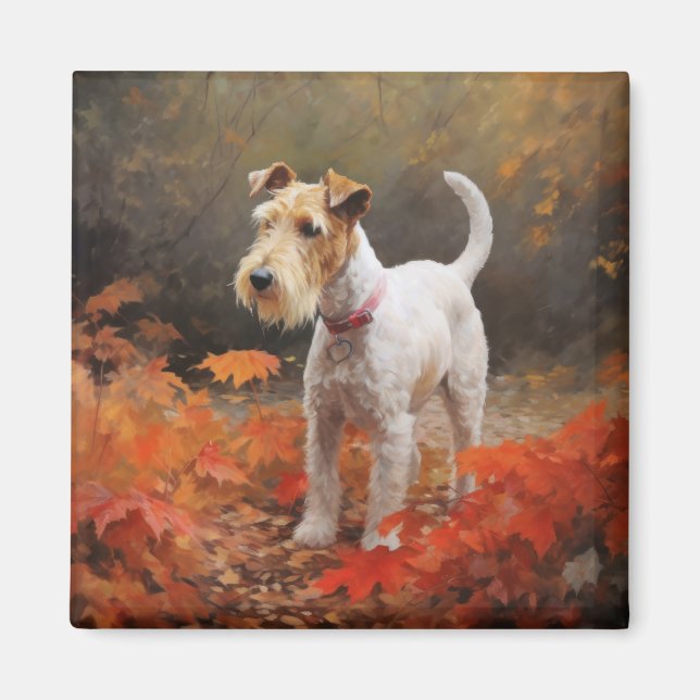 Wirefox Terrier im Herbst Leaves Fall Inspiriert Magnet (Vorne)