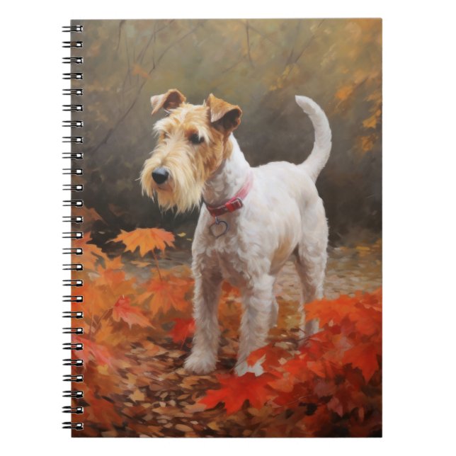 Wirefox Terrier im Herbst Leaves Fall Inspiriert Notizblock (Vorderseite)