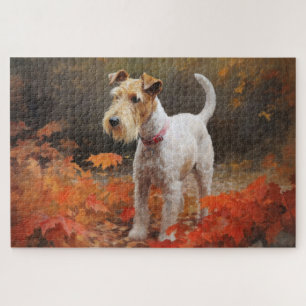 Wirefox Terrier im Herbst Leaves Fall Inspiriert Puzzle
