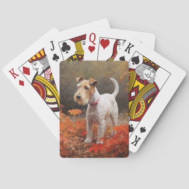 Wirefox Terrier im Herbst Leaves Fall Inspiriert Spielkarten (Rückseite)