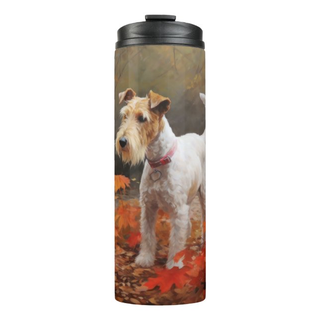 Wirefox Terrier im Herbst Leaves Fall Inspiriert Thermosbecher (Vorderseite)
