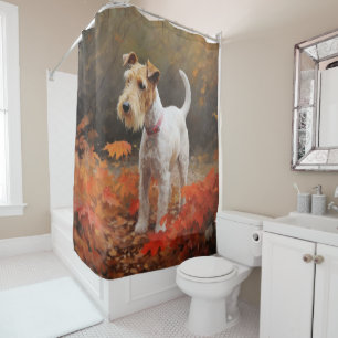 Wirefox Terrier im Herbstlaub Fall Inspiriert Duschvorhang