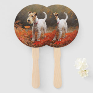 Wirefox Terrier im Herbstlaub Fall Inspiriert Fächer