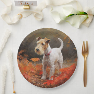 Wirefox Terrier im Herbstlaub Fall Inspiriert Pappteller