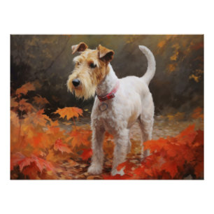 Wirefox Terrier im Herbstlaub Fall Inspiriert Poster