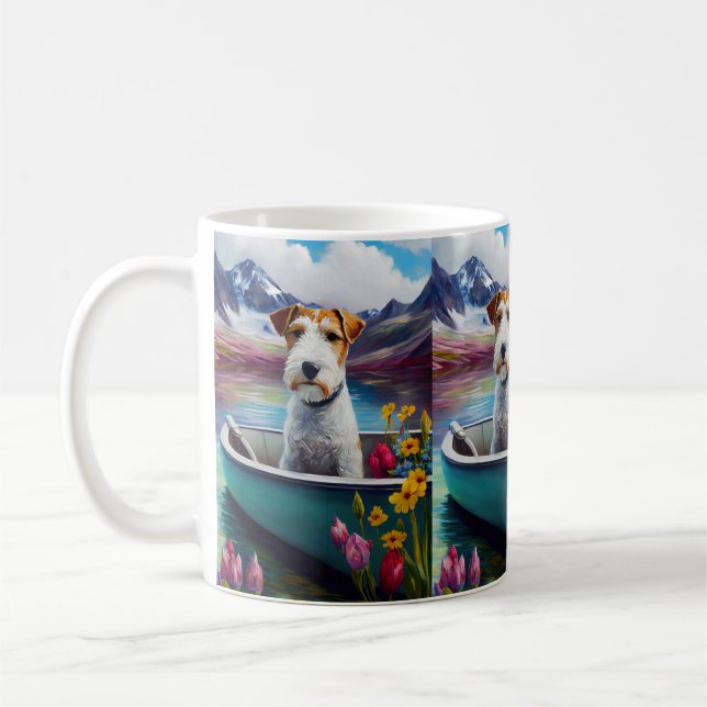 Wirefox Terrier on a Paddle: Ein Landschaftliches  Kaffeetasse (Links)
