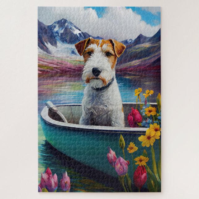 Wirefox Terrier on a Paddle: Ein Landschaftliches  Puzzle (Vertikal)