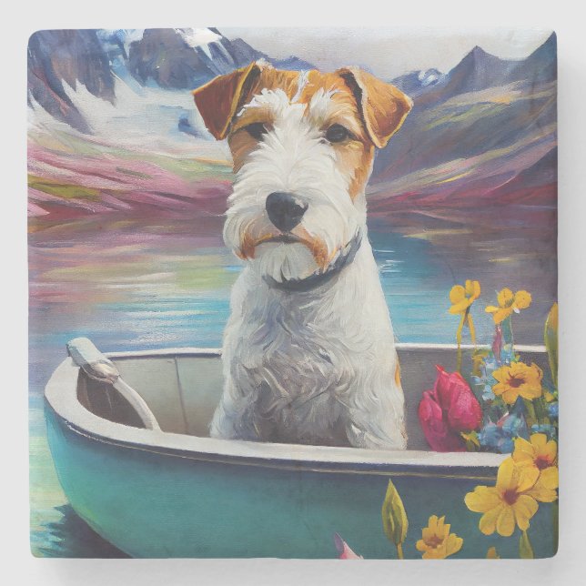 Wirefox Terrier on a Paddle: Ein Landschaftliches  Steinuntersetzer (Vorderseite)