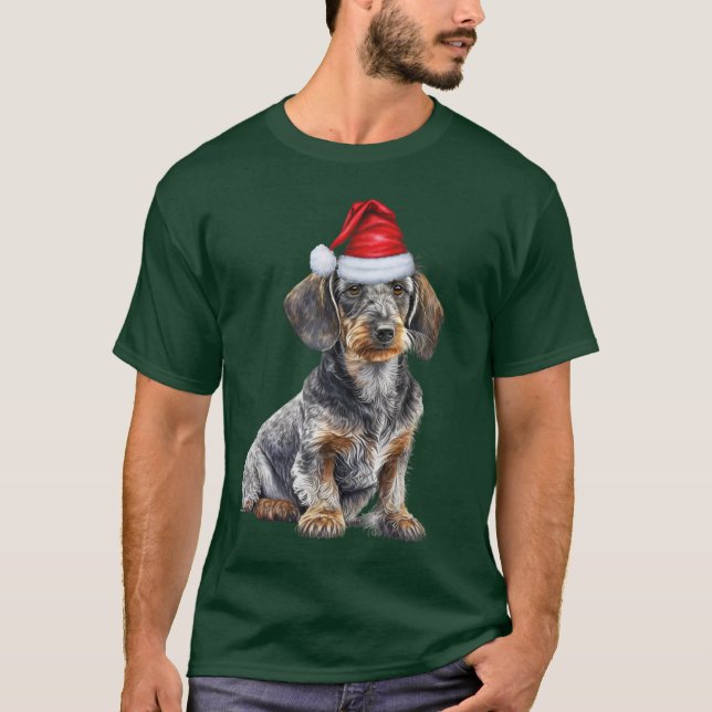Wirehair Dachshund Lover Funny Christmas Dog T-Shirt (Vorderseite)