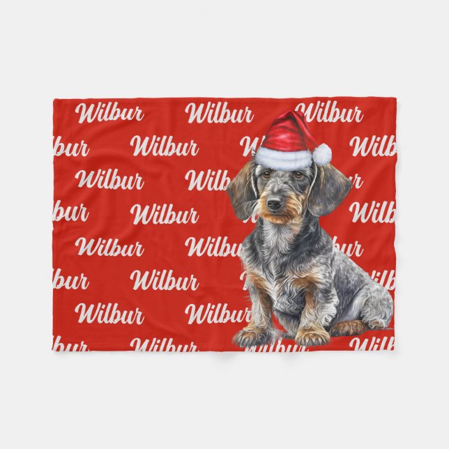 Wirehair Dachshund Santa Dog Custom Name Christmas Fleecedecke (Vorderseite (Horizontal))