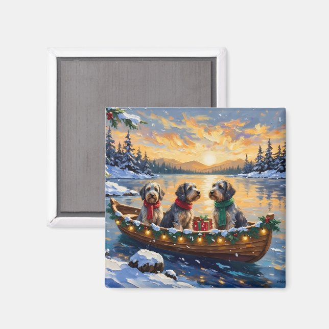 Wirehaired Pointing Griffon Christmas Boat Holiday Magnet (Vorderseite/Rückseite)