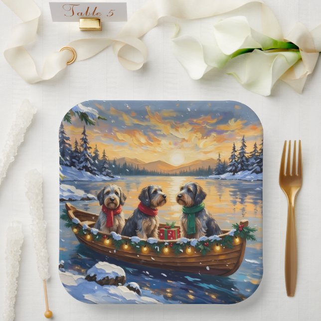 Wirehaired Pointing Griffon Christmas Boat Holiday Pappteller (Hochzeit)