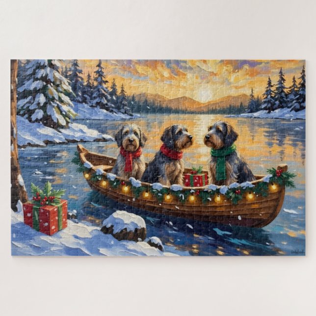 Wirehaired Pointing Griffon Christmas Boat Holiday Puzzle (Horizontal)