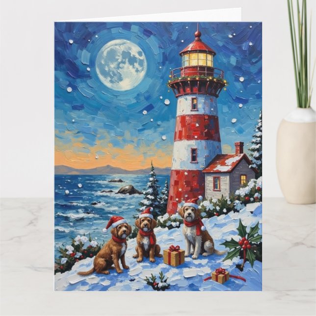 Wirehaired Pointing Griffon Christmas Lighthouse Karte (Vorderseite)