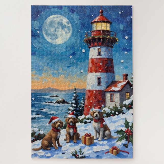 Wirehaired Pointing Griffon Christmas Lighthouse Puzzle (Vertikal)