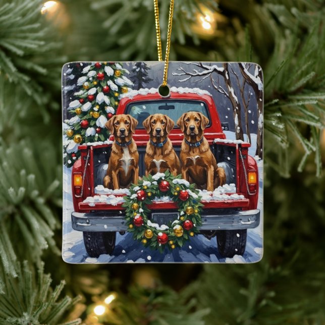 Wirehaired Pointing Griffon Christmas Red Truck Keramikornament (Baum)