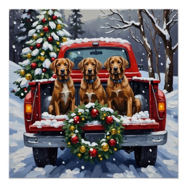 Wirehaired Pointing Griffon Christmas Red Truck Poster (Vorderseite)