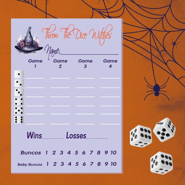 Wirf die Würfel Halloween Scorecard Bunco Einladung (Bunco Score Card - Digital - Print At Home or Order Paper)
