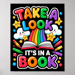 Wirf einen Blick in ein Buch Kindergarten Bücherwu Poster