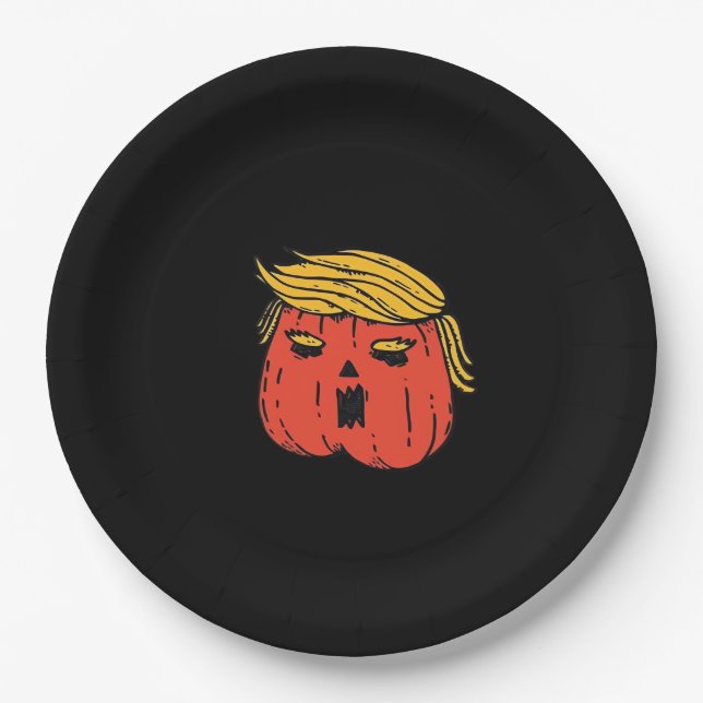 Wirf ihn aus wie ein Kürbis Trumpkin Halloween El Pappteller (Vorderseite)