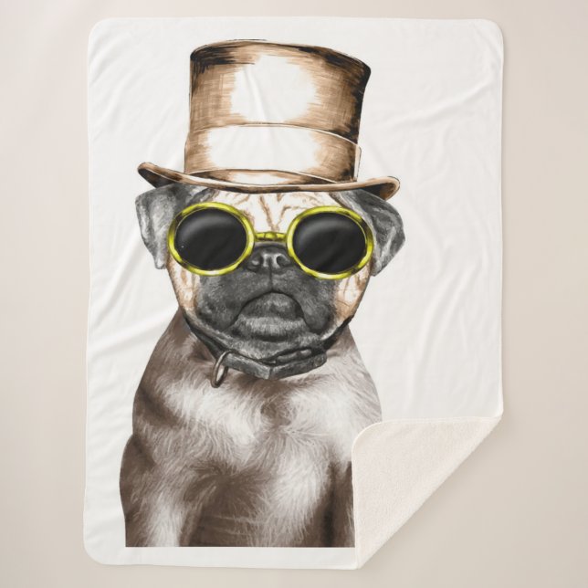 Wirklich Niedlicher Mops mit Brille Sherpadecke (Vorderseite)
