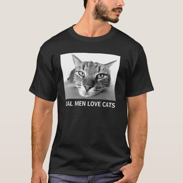Wirkliche Mann-Liebe-Katzen, schwarzer T - Shirt (Vorderseite)
