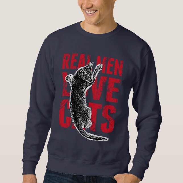 Wirkliche Mann-Liebe-Katzen-Scratchy Art Sweatshirt (Vorderseite)