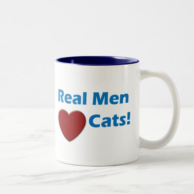 Wirkliche Mann-Liebe-Katzen-Tasse Zweifarbige Tasse (Rechts)