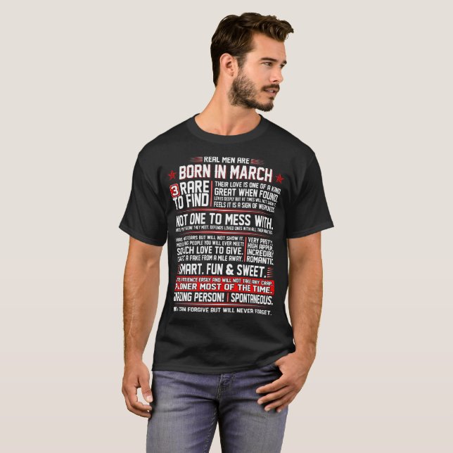 Wirkliche Männer sind geborenes im März T-Shirt (Vorne ganz)