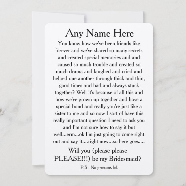 Wirst du bitte meine Brautjungfrau sein? Benutzerd Einladung (Vorderseite)